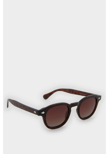 Erkek Yuvarlak Kahve Plastik Çerçeve Kahve Cam Polarize Güneş Gözlüğü F0575AXNS