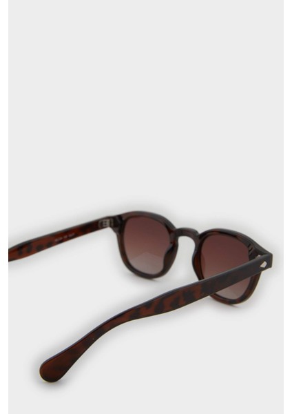 Erkek Yuvarlak Kahve Plastik Çerçeve Kahve Cam Polarize Güneş Gözlüğü F0575AXNS