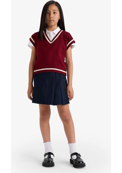 Kız Çocuk Okul Pileli Beli Lastikli Gabardin Şort Etek F1418A825AU