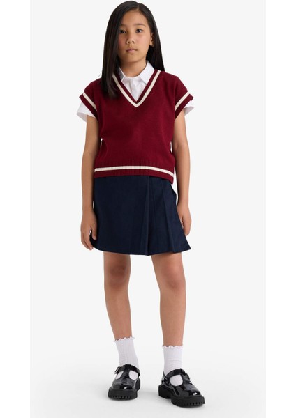 Kız Çocuk Okul Pileli Beli Lastikli Gabardin Şort Etek F1418A825AU