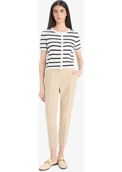 Regular Fit Bisiklet Yaka Çizgili Kısa Kollu Triko Hırka D6268AX25AU