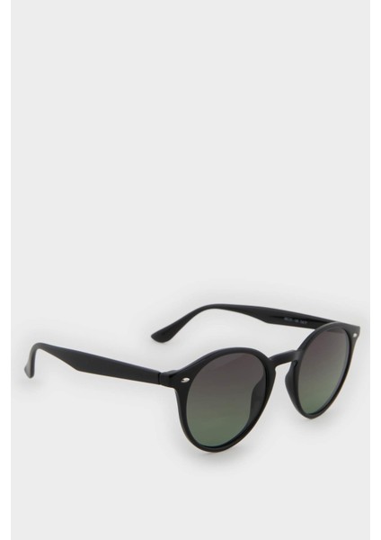 Erkek Yuvarlak Siyah Plastik Çerçeve Siyah Cam Polarize Güneş Gözlüğü F0579AXNS