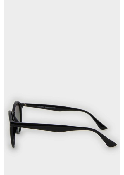 Erkek Yuvarlak Siyah Plastik Çerçeve Siyah Cam Polarize Güneş Gözlüğü F0579AXNS