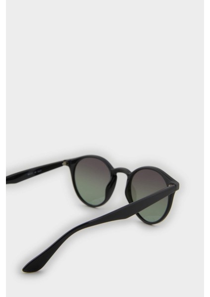 Erkek Yuvarlak Siyah Plastik Çerçeve Siyah Cam Polarize Güneş Gözlüğü F0579AXNS