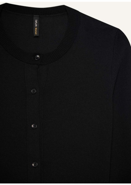 Regular Fit Bisiklet Yaka Basic Düz Düğmeli Triko Hırka D6282AX25AU