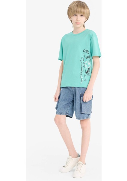 Erkek Çocuk Bisiklet Yaka Baskılı Kısa Kollu Tişört F0183A825SM