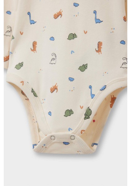 Erkek Bebek 2'li Takım Dinozor Baskılı Uzun Kollu Fitilli Kaşkorse Çıtçıtlı Body Alt