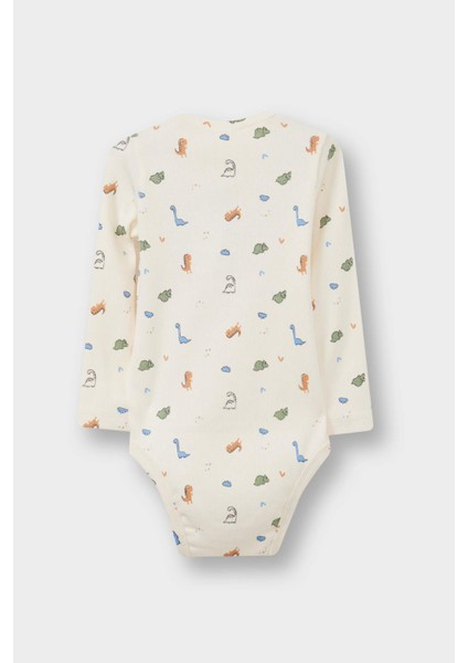 Erkek Bebek 2'li Takım Dinozor Baskılı Uzun Kollu Fitilli Kaşkorse Çıtçıtlı Body Alt