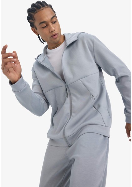 Fit Standart Fit Kapüşonlu Skuba Dalgıç Kumaş Yumuşak Tuşe Fermuarlı Hırka E9336AX25AU