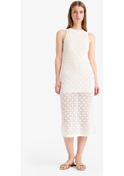 Bisiklet Yaka Ajurlu Kolsuz Triko Elbise F1497AX25SM