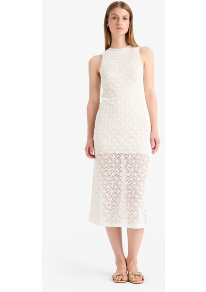 Bisiklet Yaka Ajurlu Kolsuz Triko Elbise F1497AX25SM