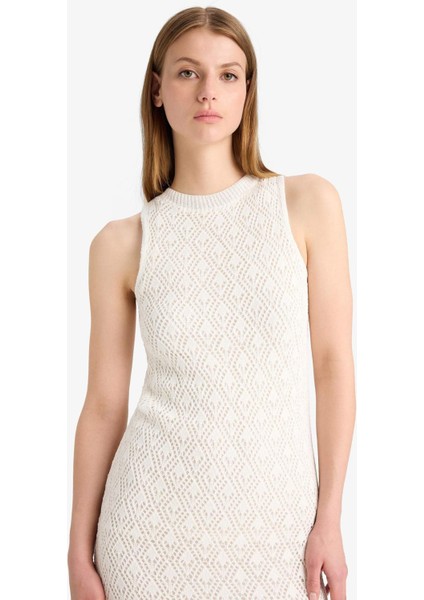 Bisiklet Yaka Ajurlu Kolsuz Triko Elbise F1497AX25SM