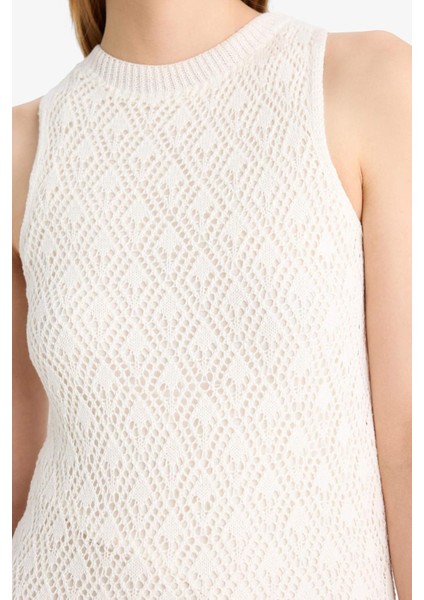 Bisiklet Yaka Ajurlu Kolsuz Triko Elbise F1497AX25SM