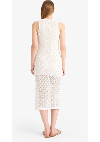 Bisiklet Yaka Ajurlu Kolsuz Triko Elbise F1497AX25SM