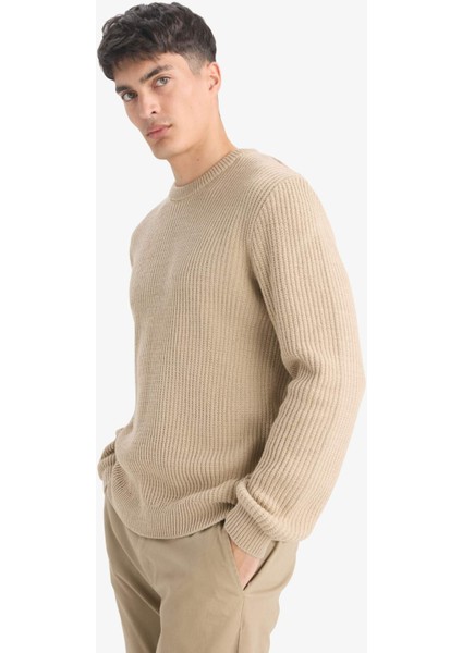 Standart Fit Normal Kesim Bisiklet Yaka Dokulu Triko Kazak C8814AX25WN