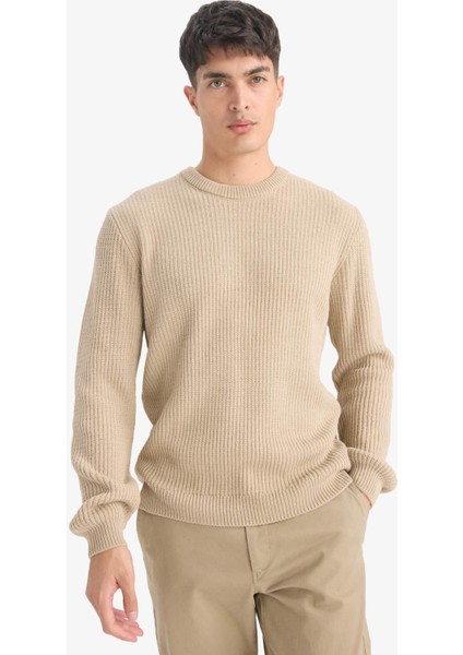 Standart Fit Normal Kesim Bisiklet Yaka Dokulu Triko Kazak C8814AX25WN