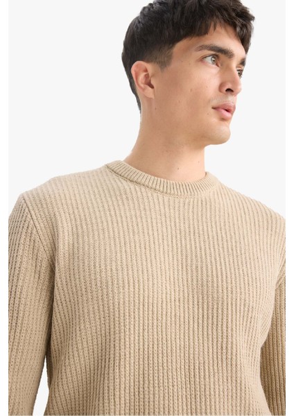 Standart Fit Normal Kesim Bisiklet Yaka Dokulu Triko Kazak C8814AX25WN