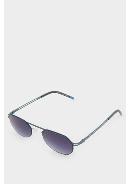 Erkek Küçük Oval Gri Metal Çerçeve Füme Cam UV Güneş Gözlüğü F0494AXNS