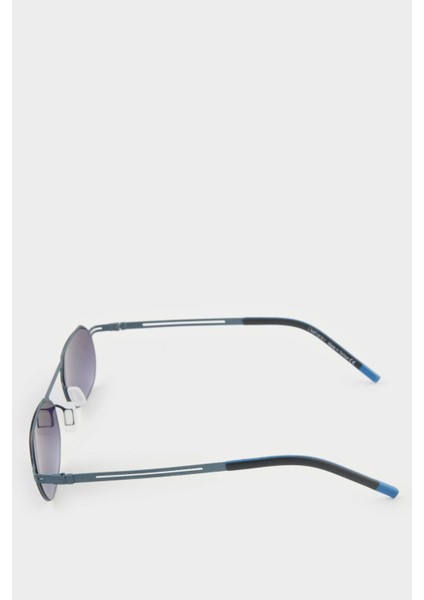 Erkek Küçük Oval Gri Metal Çerçeve Füme Cam UV Güneş Gözlüğü F0494AXNS