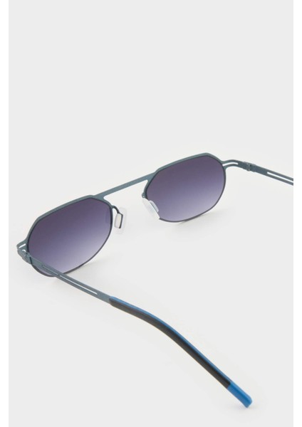 Erkek Küçük Oval Gri Metal Çerçeve Füme Cam UV Güneş Gözlüğü F0494AXNS