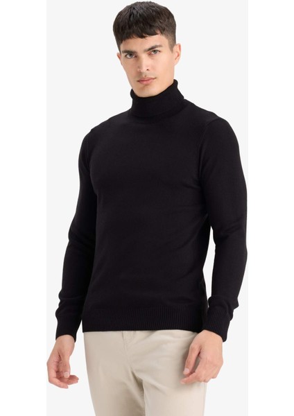 Slim Fit Dar Kesim Balıkçı Yaka Basic Düz Triko Kazak R1124AZ25WN