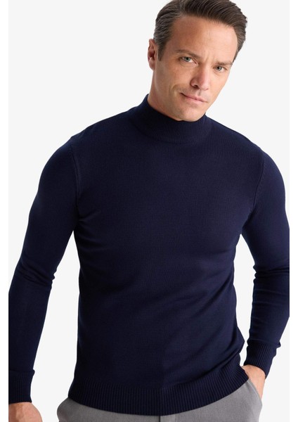 Slim Fit Dar Kesim Balıkçı Yaka Basic Düz Triko Kazak R1127AZ25WN