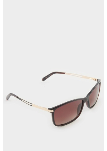 Erkek Klasik Kahve Plastik Çerçeve Kahve Cam Polarize Güneş Gözlüğü F0564AXNS