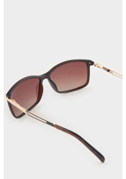 Erkek Klasik Kahve Plastik Çerçeve Kahve Cam Polarize Güneş Gözlüğü F0564AXNS