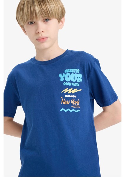 Erkek Çocuk Bisiklet Yaka Baskılı Kısa Kollu Tişört F0179A825SM