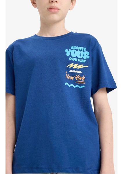 Erkek Çocuk Bisiklet Yaka Baskılı Kısa Kollu Tişört F0179A825SM