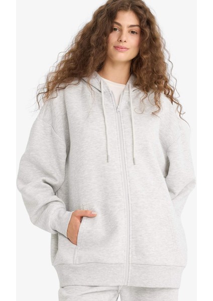 Oversize Geniş Kalıp Kapüşonlu Fermuarlı Sweatshirt V4233AZ25WN