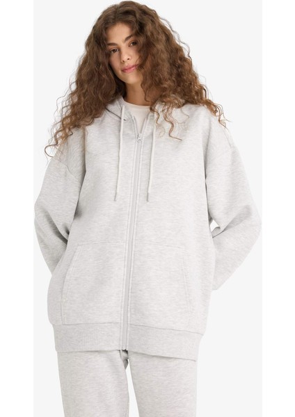 Oversize Geniş Kalıp Kapüşonlu Fermuarlı Sweatshirt V4233AZ25WN