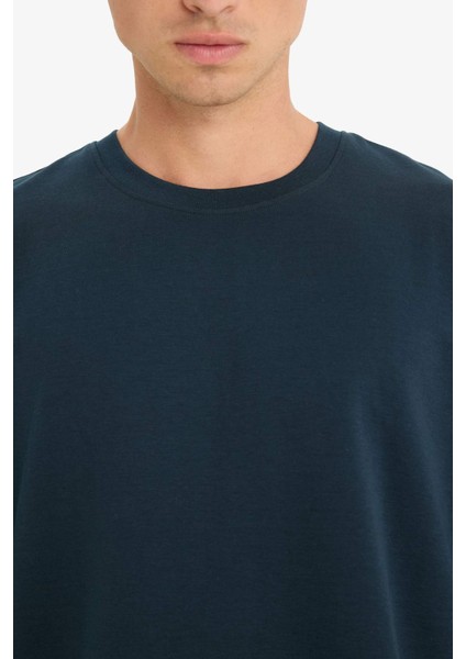 Oversize Geniş Kalıp Bisiklet Yaka Ağır Kumaş Basic Düz Kısa Kollu Tişört E9798AX25AU