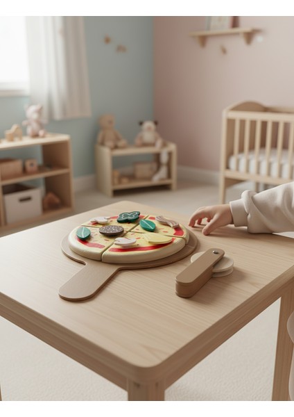 Montessori 8 Parça Pizza Oyuncak Seti - Ahşap, Eğitici ve Güvenli