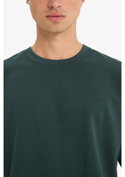 Oversize Geniş Kalıp Bisiklet Yaka Ağır Kumaş Basic Düz Kısa Kollu Tişört E9798AX25AU