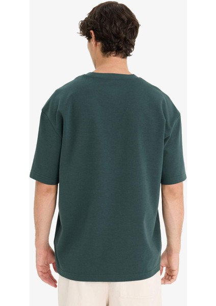 Oversize Geniş Kalıp Bisiklet Yaka Ağır Kumaş Basic Düz Kısa Kollu Tişört E9798AX25AU