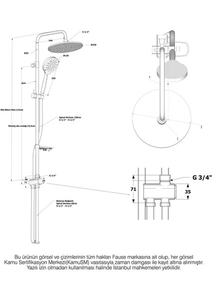 Teleskopik Kolonlu Tepe Duş Seti, 3 Fonksiyonlu El Başlıklı, Gümüş Renk indirimleri