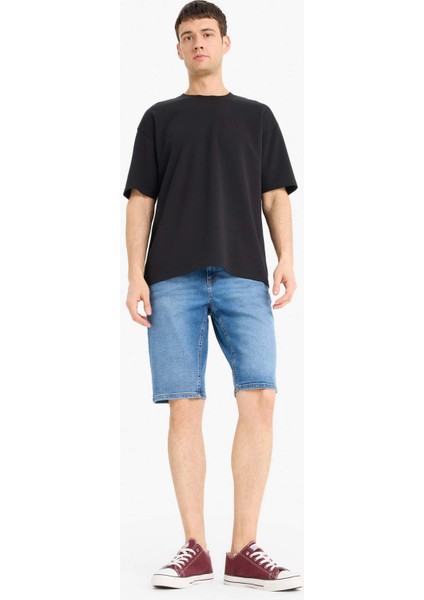 Oversize Geniş Kalıp Bisiklet Yaka Ağır Kumaş Basic Düz Kısa Kollu Tişört X3926AZ25AU