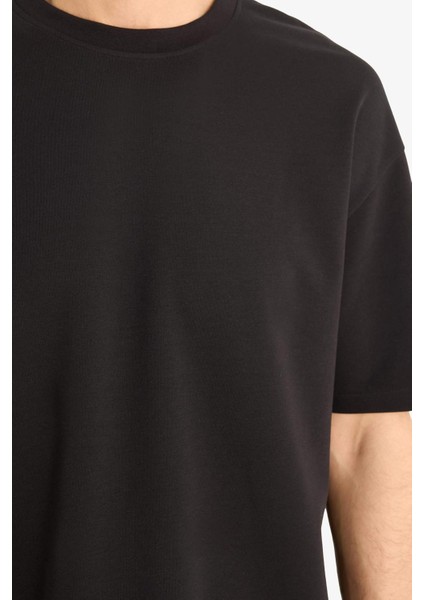 Oversize Geniş Kalıp Bisiklet Yaka Ağır Kumaş Basic Düz Kısa Kollu Tişört X3926AZ25AU