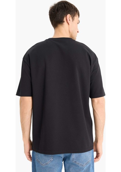 Oversize Geniş Kalıp Bisiklet Yaka Ağır Kumaş Basic Düz Kısa Kollu Tişört X3926AZ25AU