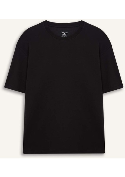 Oversize Geniş Kalıp Bisiklet Yaka Ağır Kumaş Basic Düz Kısa Kollu Tişört X3926AZ25AU