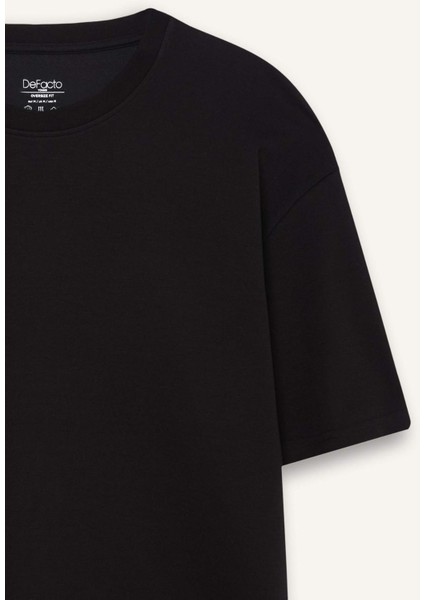 Oversize Geniş Kalıp Bisiklet Yaka Ağır Kumaş Basic Düz Kısa Kollu Tişört X3926AZ25AU