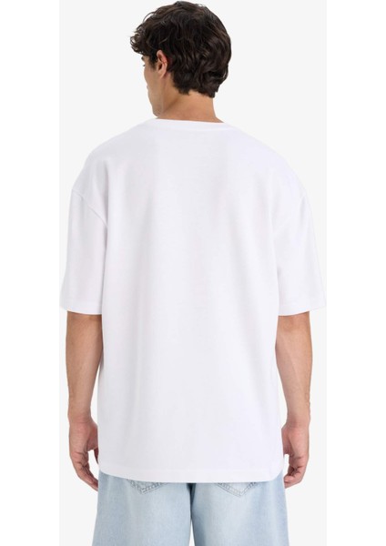 Oversize Geniş Kalıp Bisiklet Yaka Ağır Kumaş Basic Düz Kısa Kollu Tişört E9798AX25AU