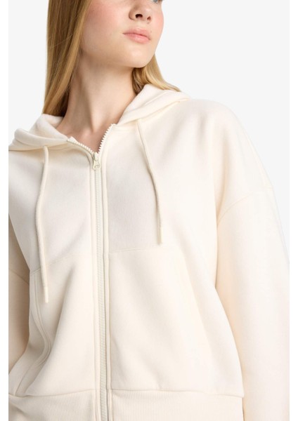 Coool Cropped Fit Kapüşonlu Kalın Fermuarlı Sweatshirt Z7069AZ25WN