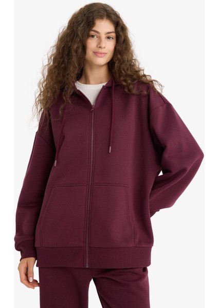Oversize Geniş Kalıp Kapüşonlu Fermuarlı Sweatshirt V4233AZ25WN