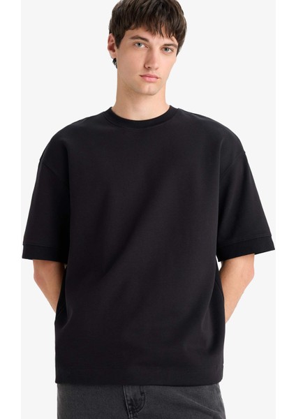 Loose Fit Rahat Kesim Bisiklet Yaka Ağır Kumaş Basic Düz Kısa Kollu Tişört B4844AX25AU