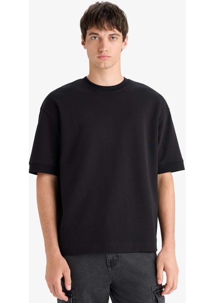 Loose Fit Rahat Kesim Bisiklet Yaka Ağır Kumaş Basic Düz Kısa Kollu Tişört B4844AX25AU