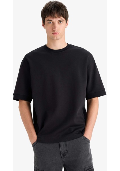 Loose Fit Rahat Kesim Bisiklet Yaka Ağır Kumaş Basic Düz Kısa Kollu Tişört B4844AX25AU