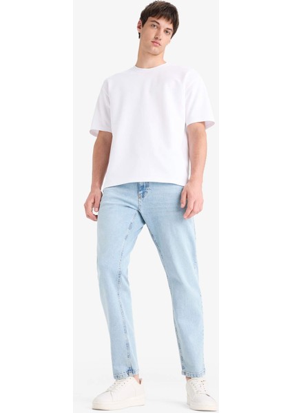 Oversize Geniş Kalıp Bisiklet Yaka Ağır Kumaş Basic Düz Kısa Kollu Tişört X3926AZ25AU