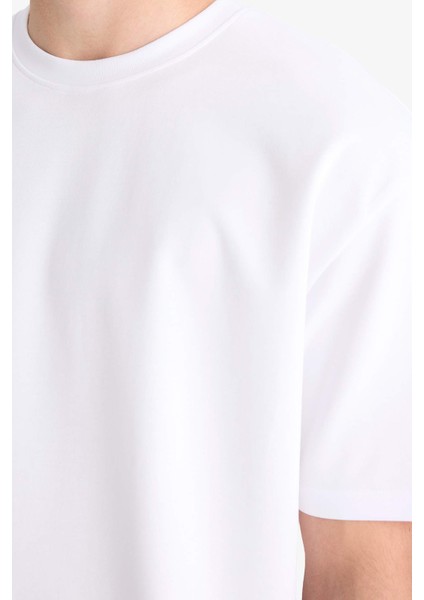 Oversize Geniş Kalıp Bisiklet Yaka Ağır Kumaş Basic Düz Kısa Kollu Tişört X3926AZ25AU